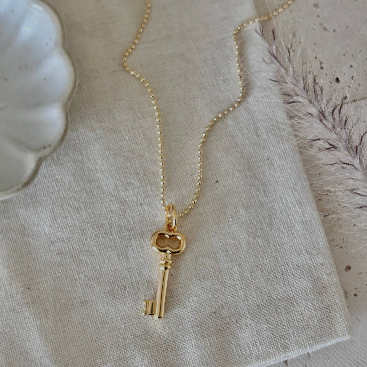 Key charm pendant necklace 18k Gold Filled beaded chain