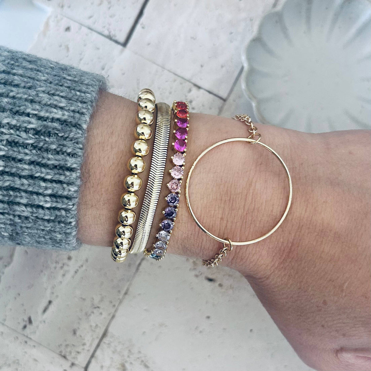 Infinity round charm bracelet circle gold plated