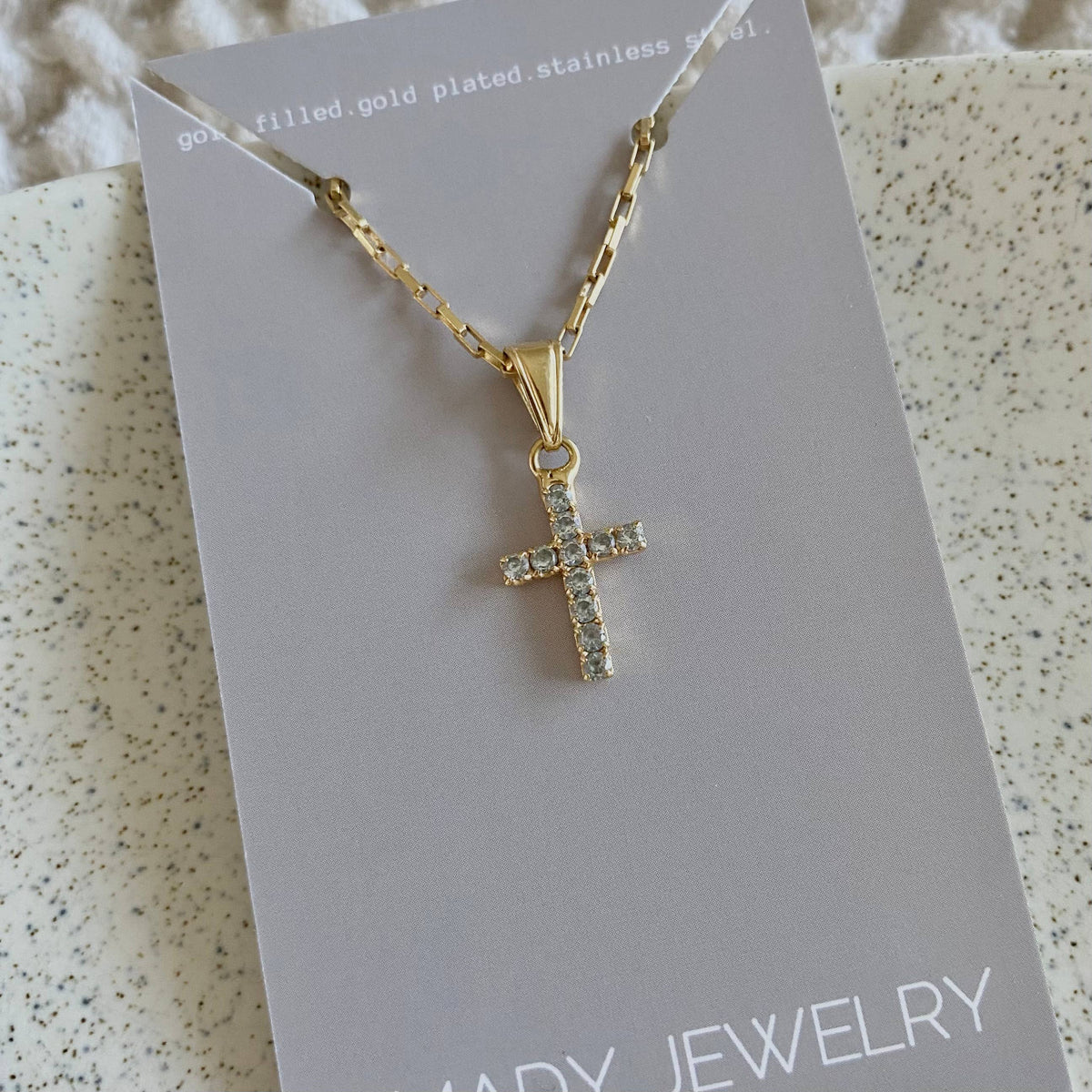 Cross faith religious Jesus 18k GP glass charm necklace