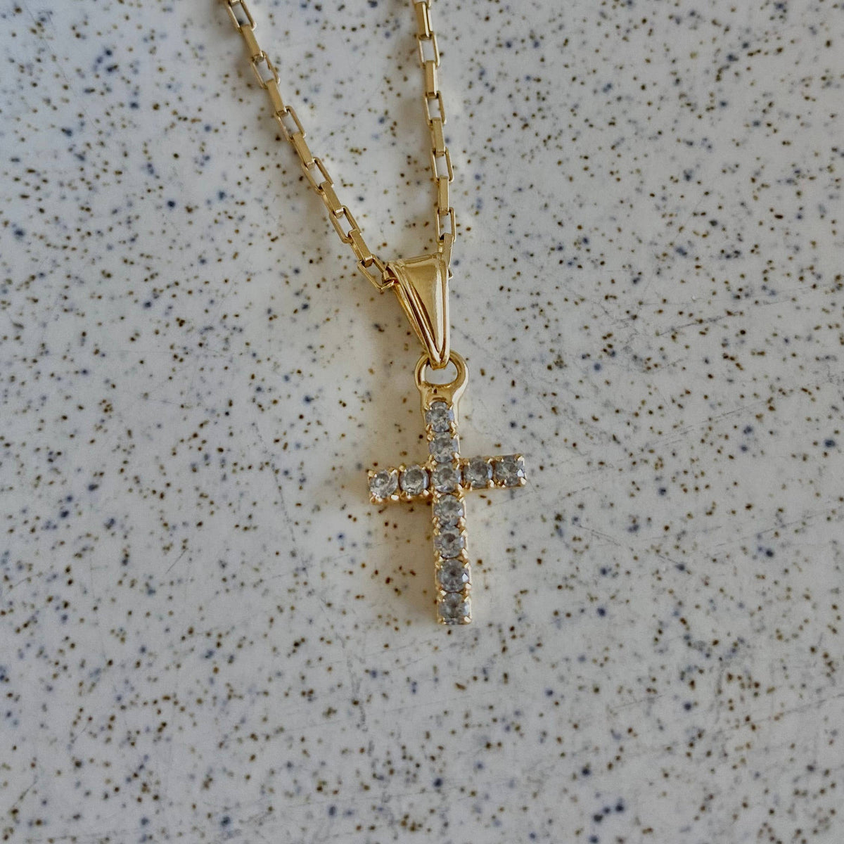 Cross faith religious Jesus 18k GP glass charm necklace