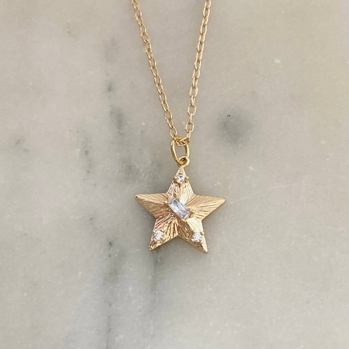 Star charm pendant 18k gold filled necklace waterproof