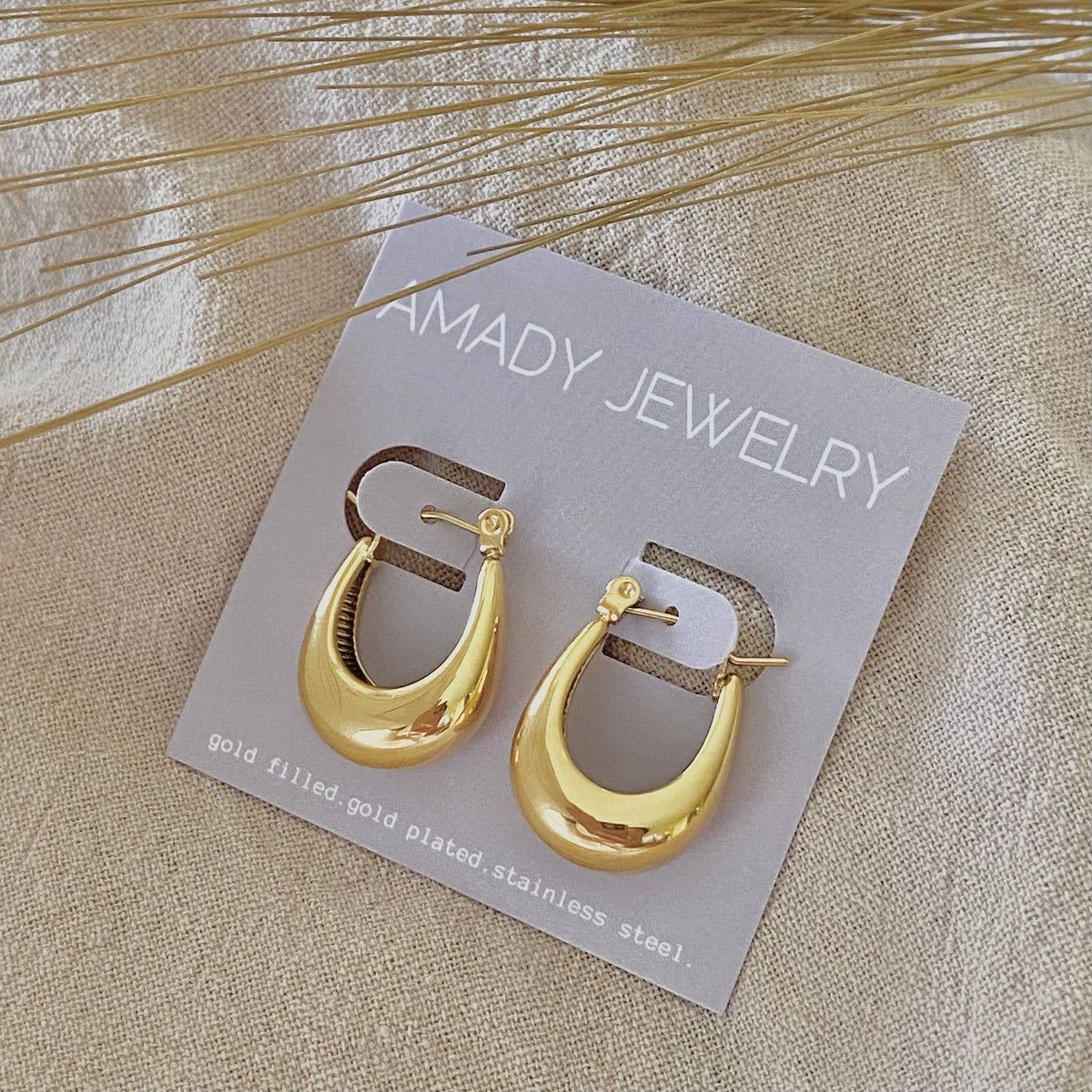 U Shaped Hoop Earrings 18k gold plated over SS waterproof