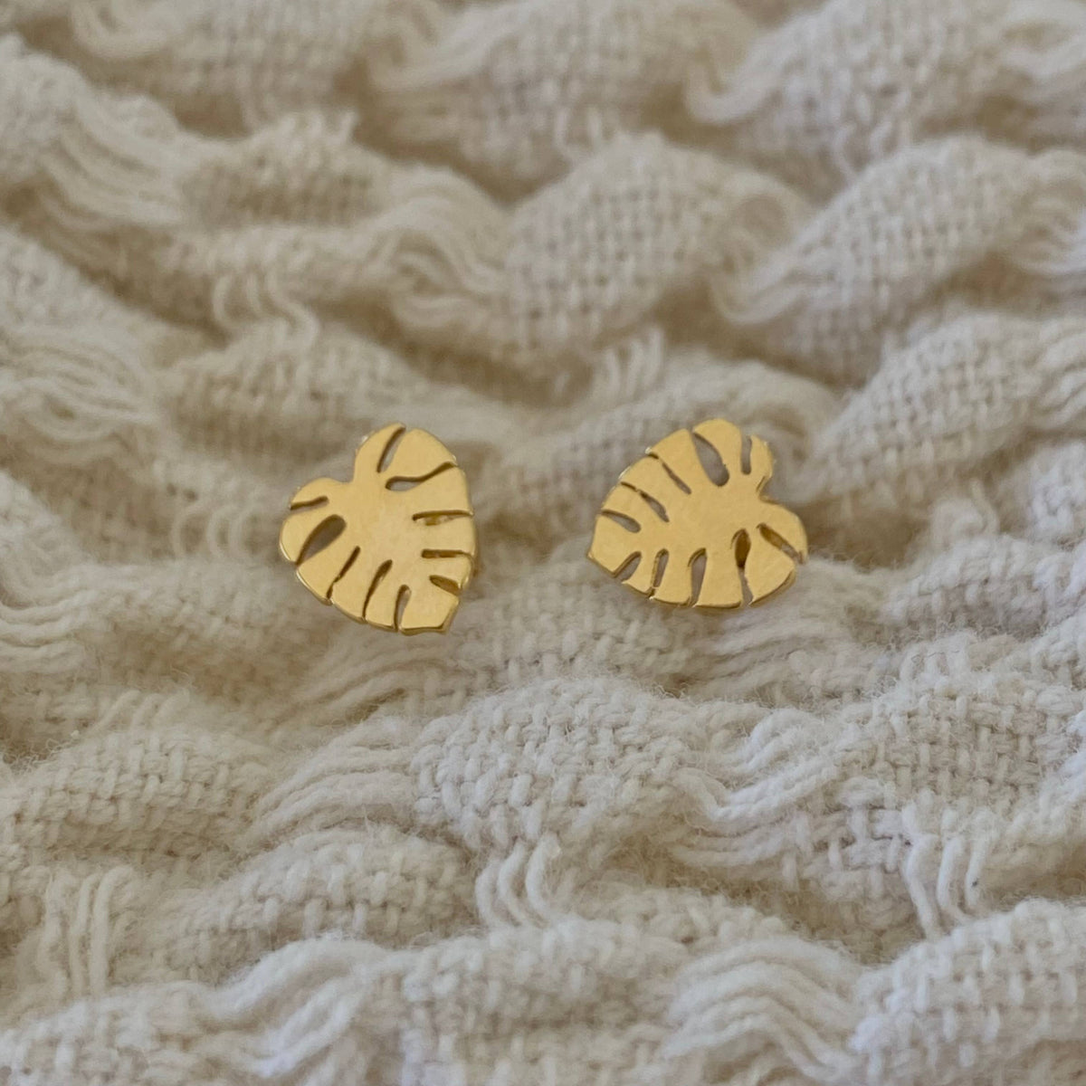 Tropical Monstera Summer leaf post earrings 18k gold filled