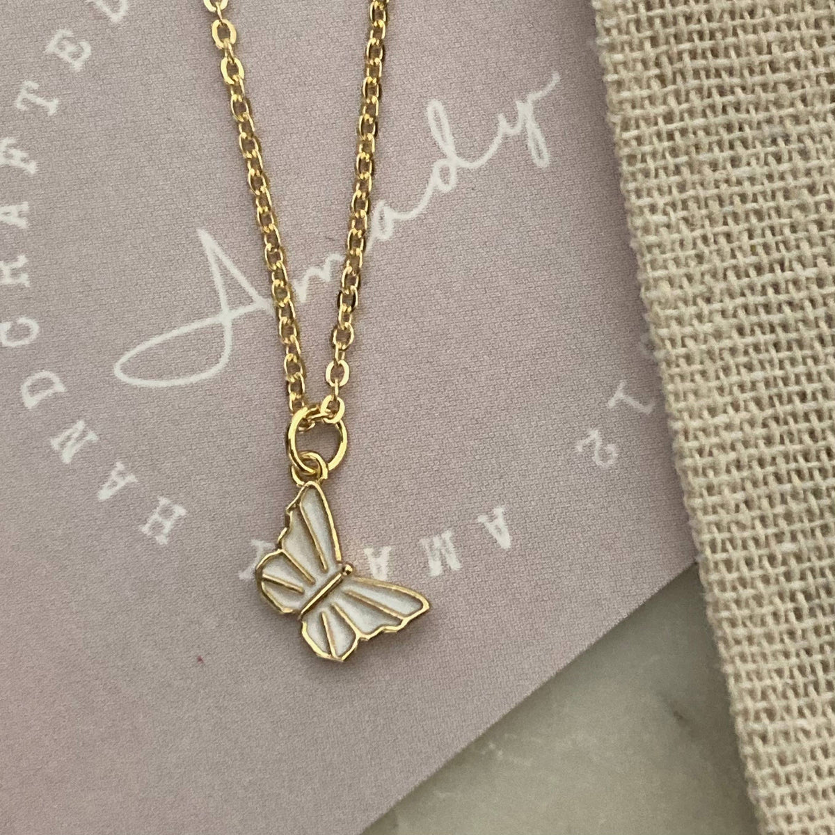 Butterfly charm pendant dainty necklace 18K waterproof