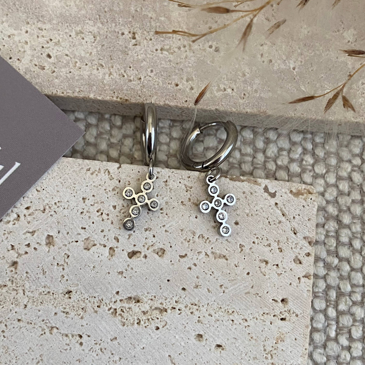 Silver Cross Huggies' Earrings Stainless Steel