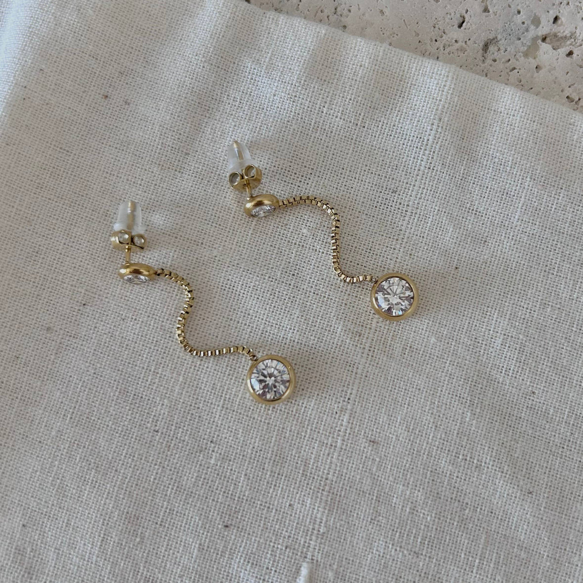 Gold beaded drop long dangle earrings with crystals