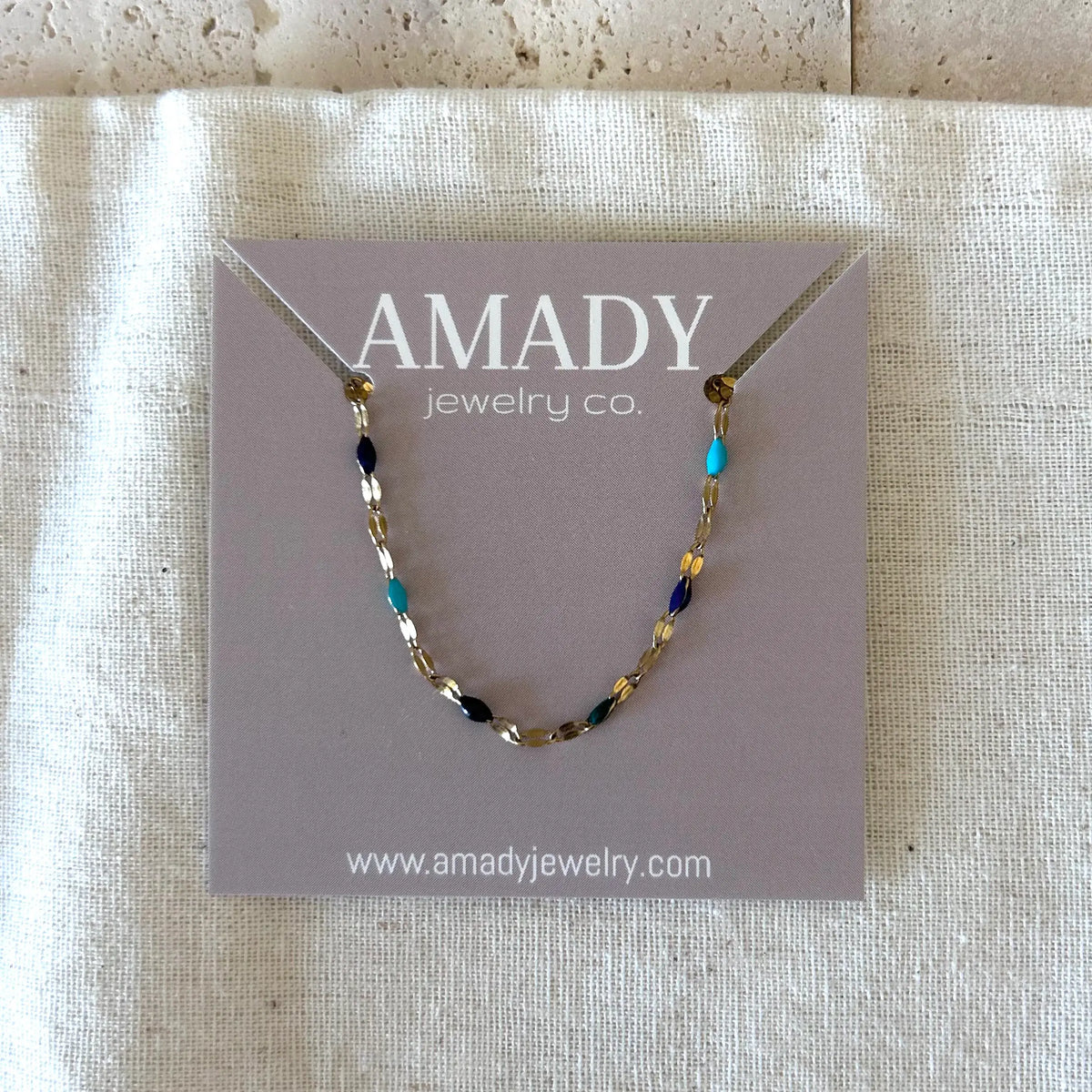 Shades of blue choker collar chain necklace 18k gold plated