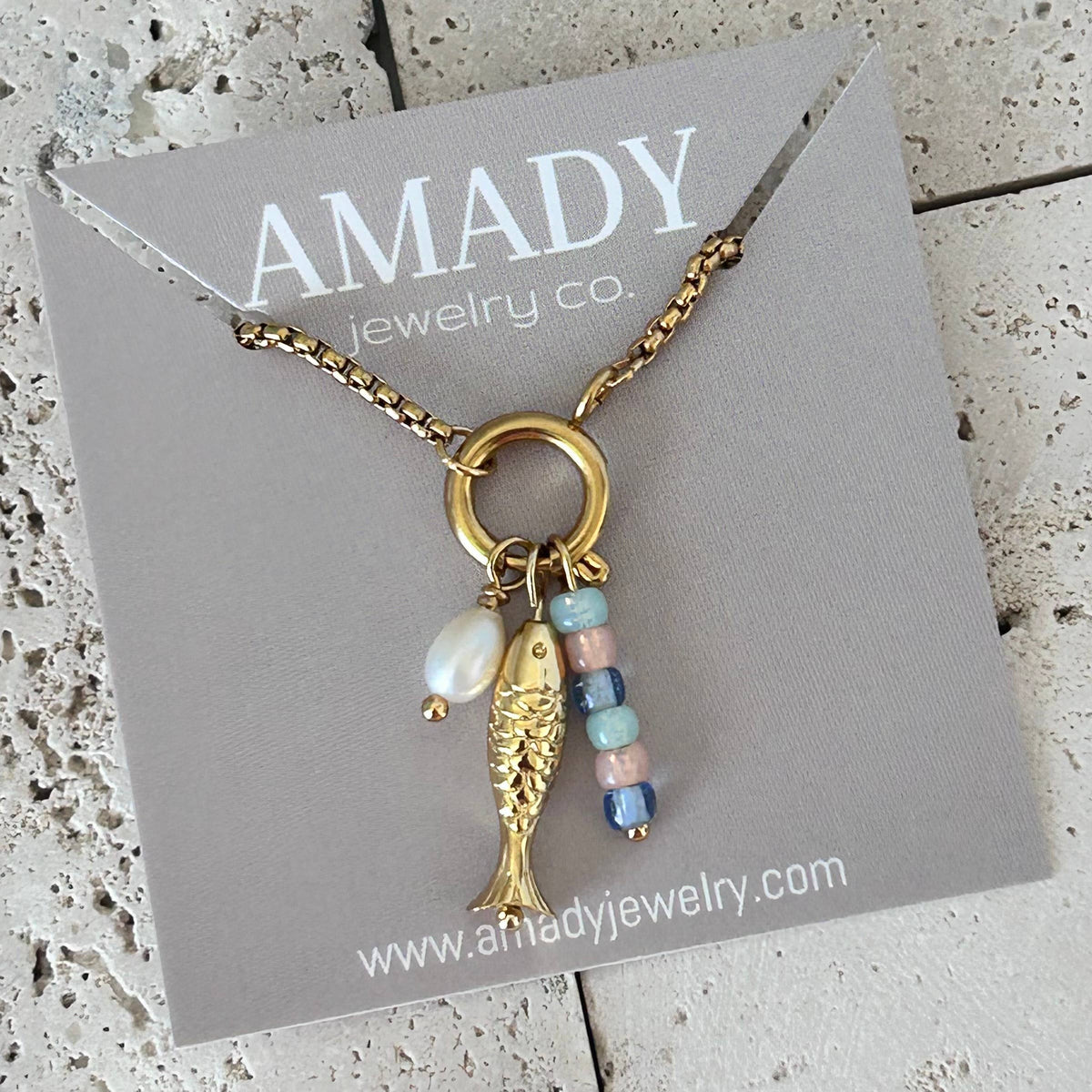 Summer necklace pendants removable fish stones pearl