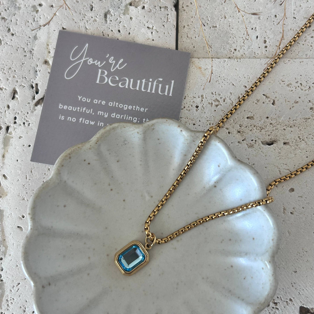 Crystal Pendant Necklace 18k gold plated box chain