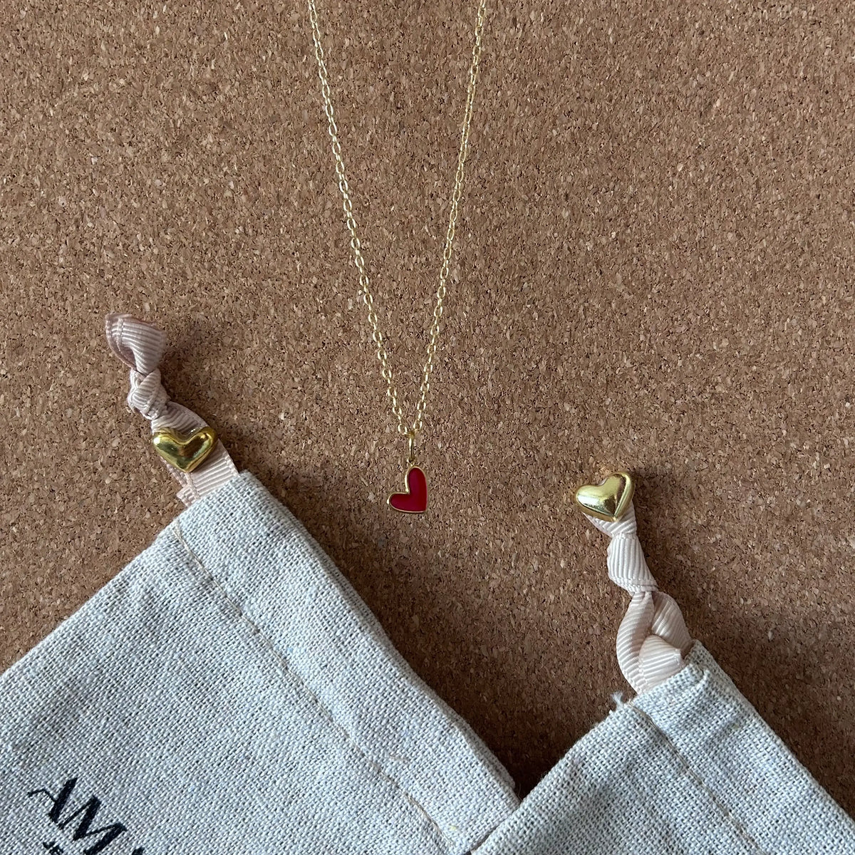 Dainty heart necklace red charm pendant love 18k gold filled