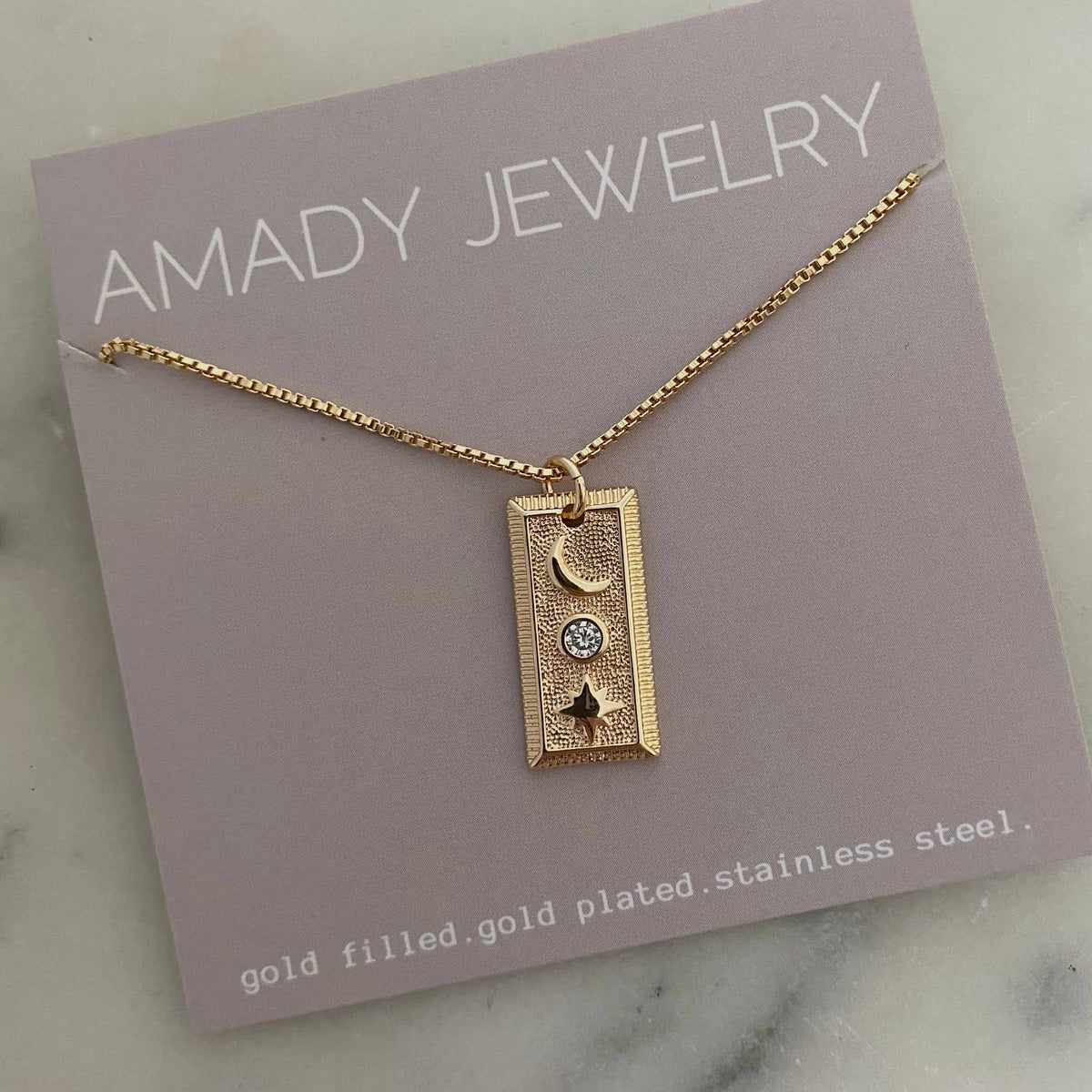 Moon Crescent + Star Pendant Layering Necklace 18K gold