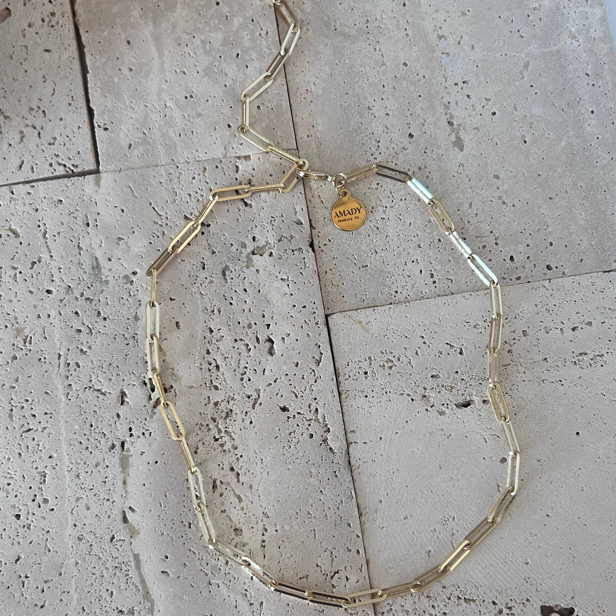 Gold Paperclip Link Chain necklace layering 18k gold-filled