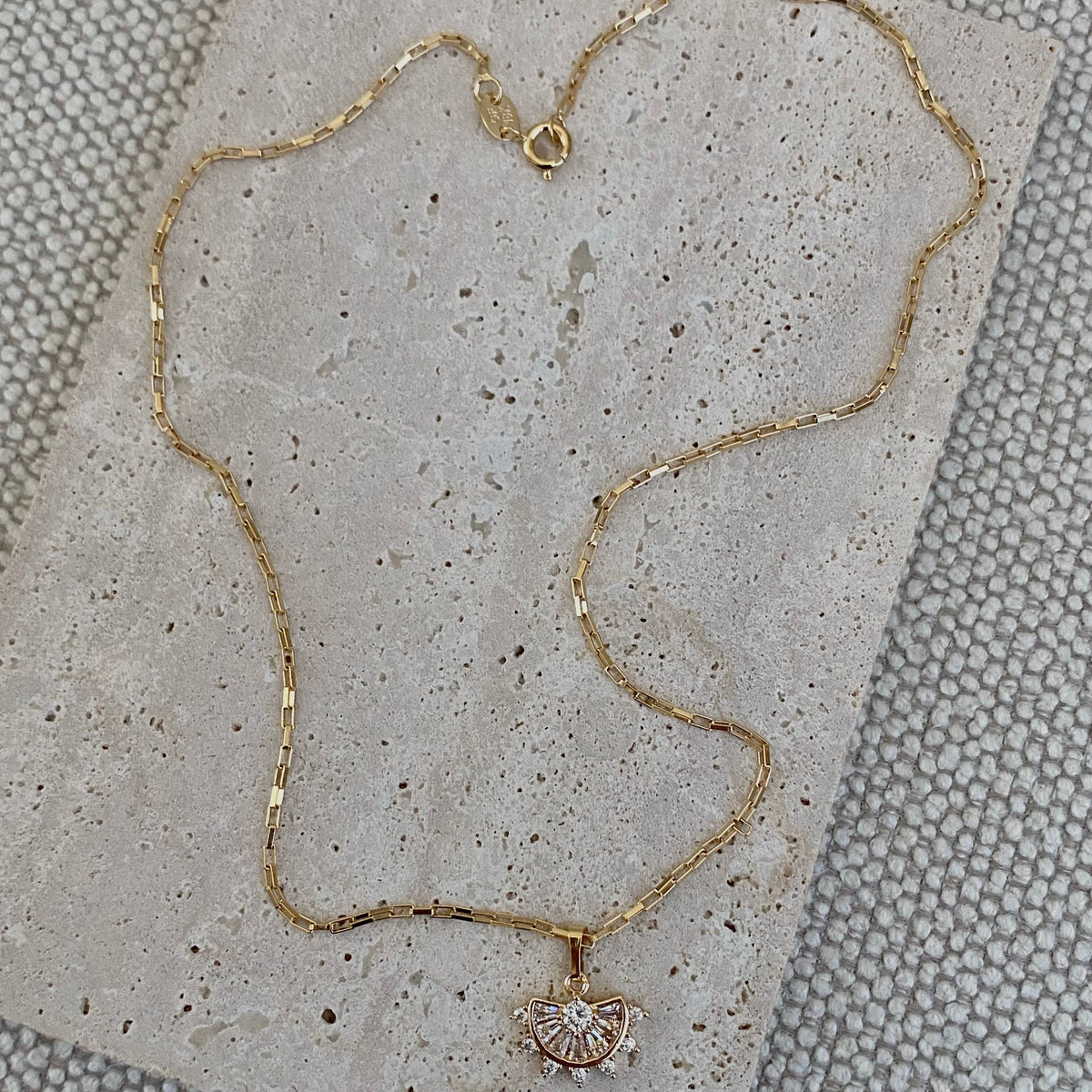 Crystals Fan Charm Pendant 18k Gold Filled Chain necklace
