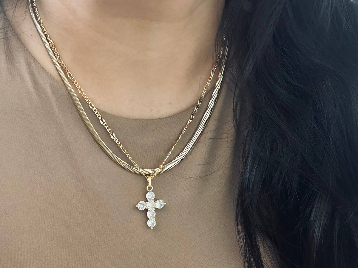 Crystal Pave Cross Necklace 18k gold filled religious jewelr