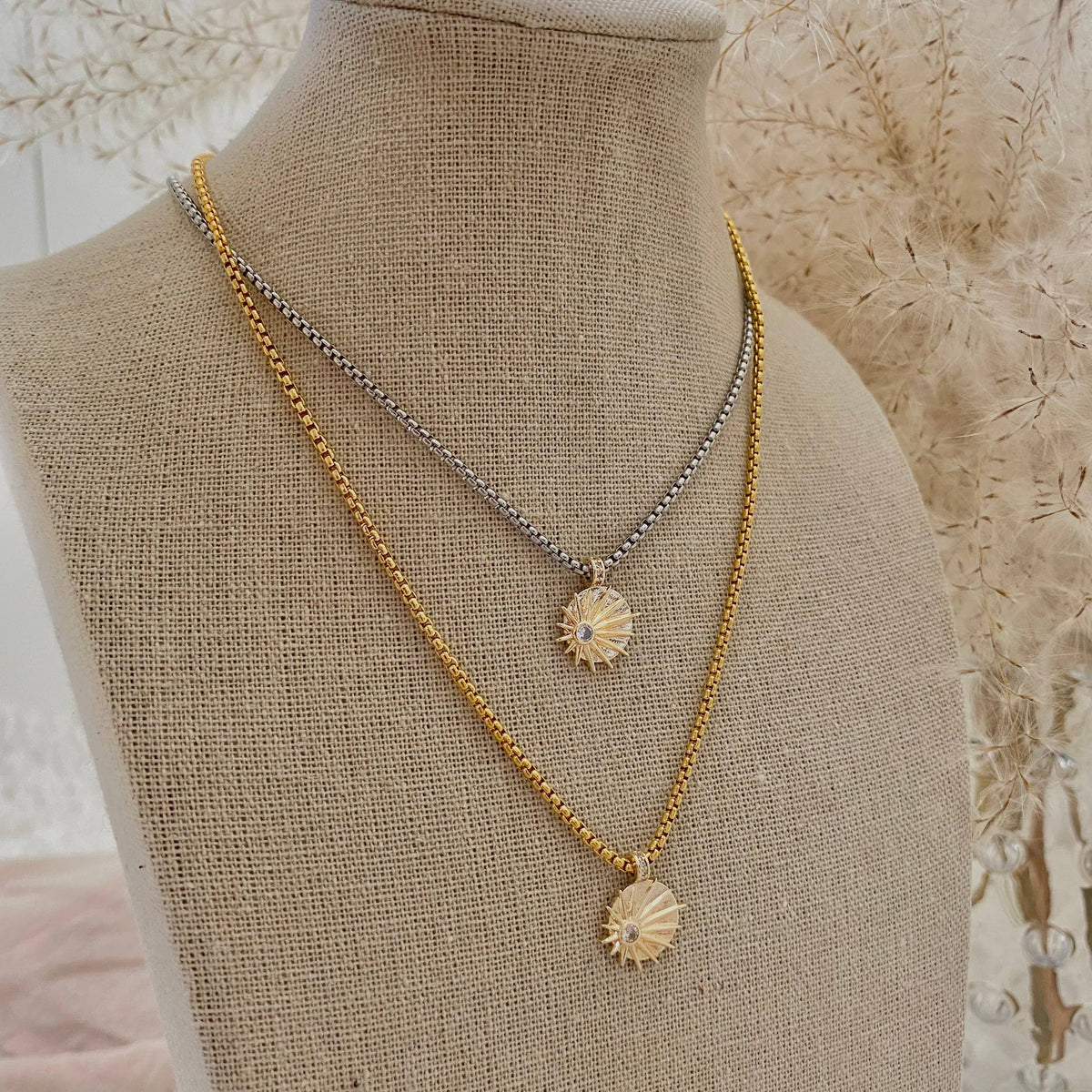 Sunburst sunrise zirconia gold plated necklace silver ombre