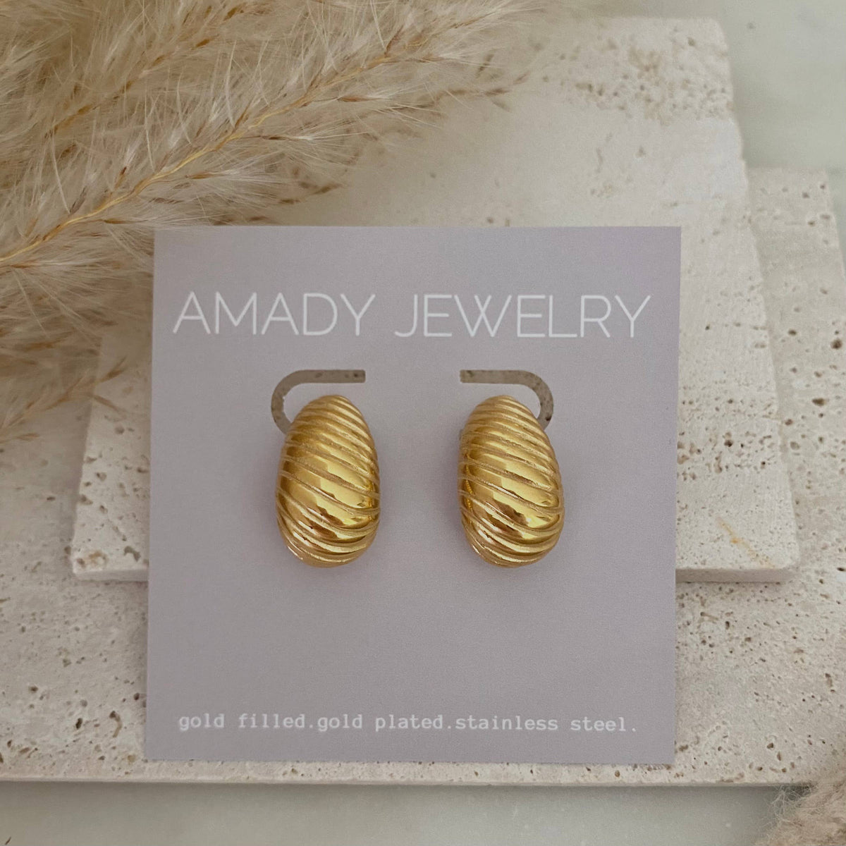 Croissant Teardrops / Raindrops Earrings 18k Gold Plated SS