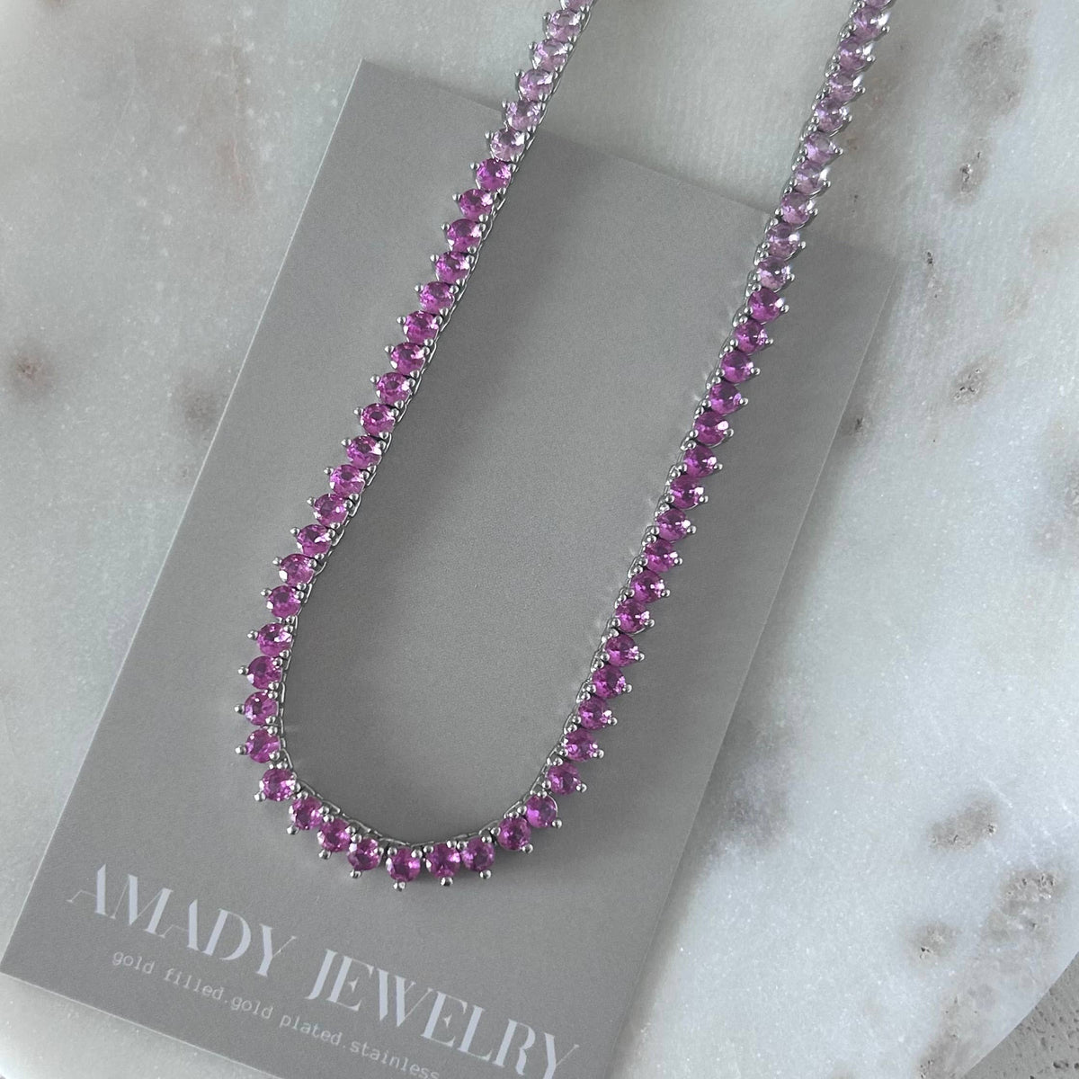 Ombre Tennis necklace pink rhinestones silver setting