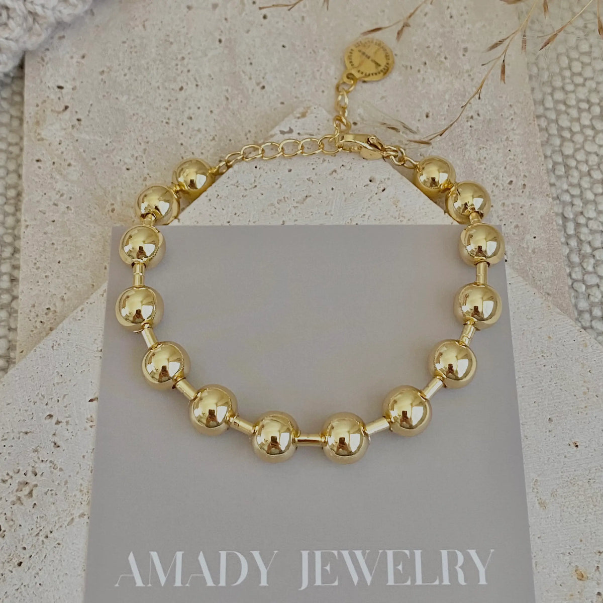 Military Satellite Chain Beaded Bracelet 18k Gold Plated