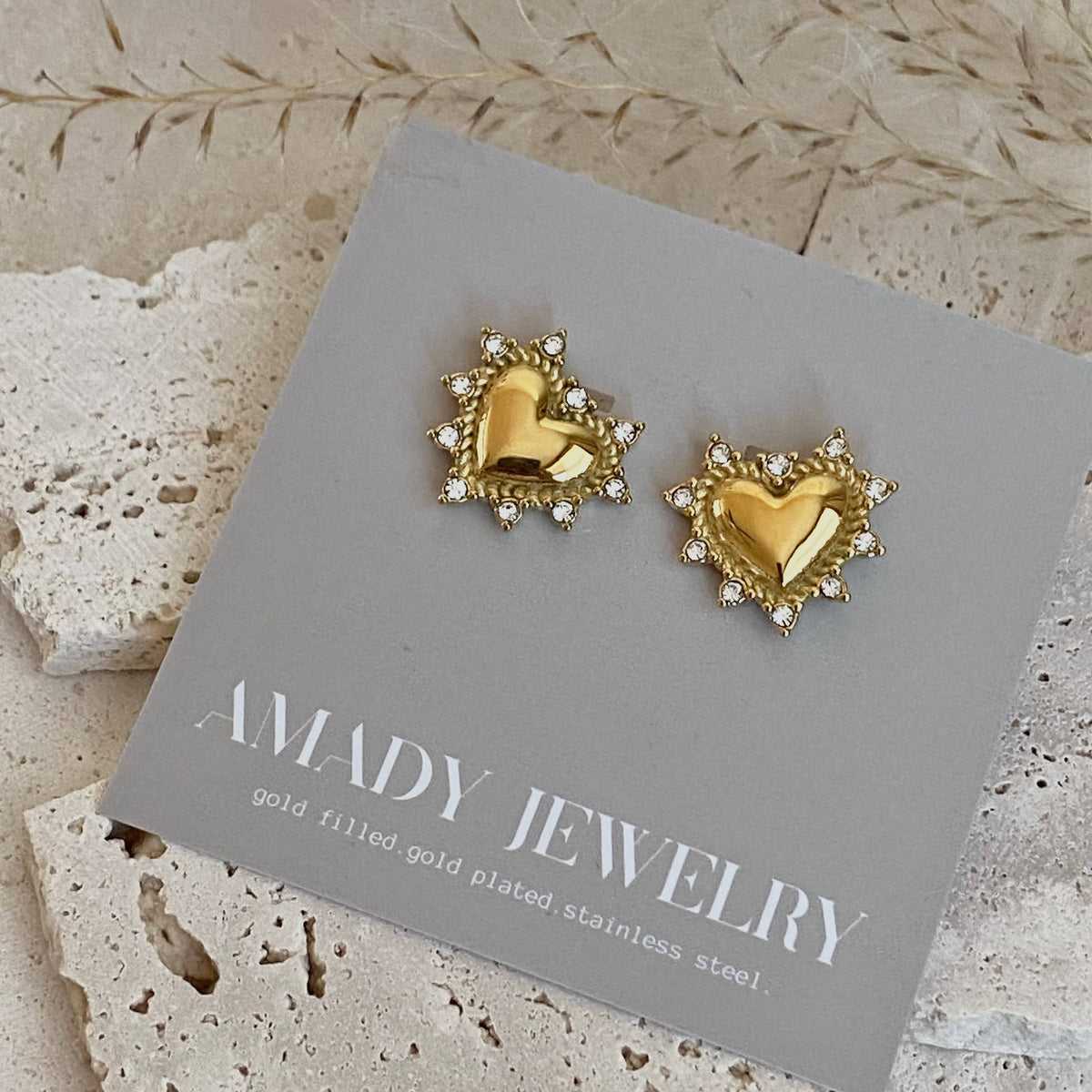 Heart rhinestones post stud statement earrings love