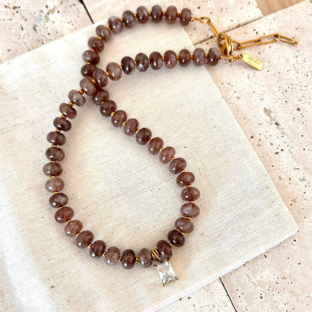 Beaded necklace natural stone rondelle