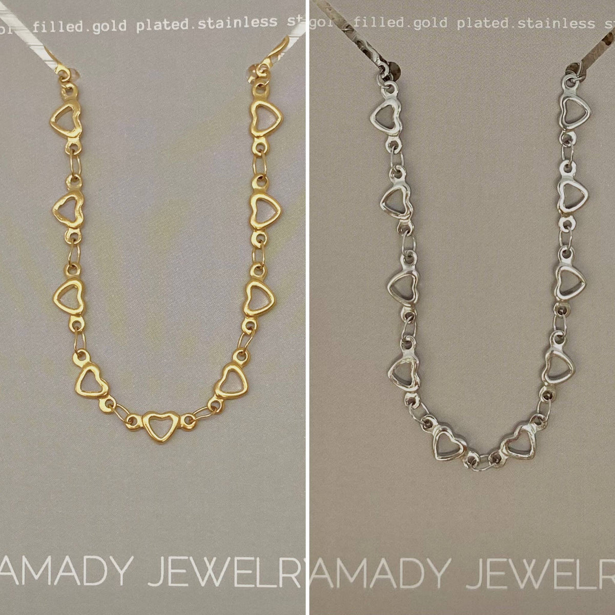 Hearts necklace Love Valentines gold silver water resistant