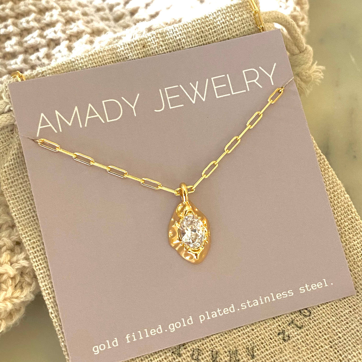 Glass Rock Necklace GP Charm Pendant 18k Gold Filled Chain