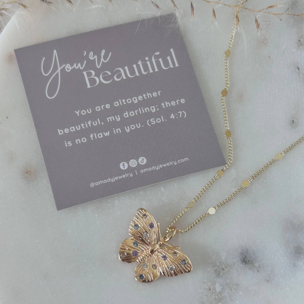 Butterfly necklace colorful crystals on it water resistant