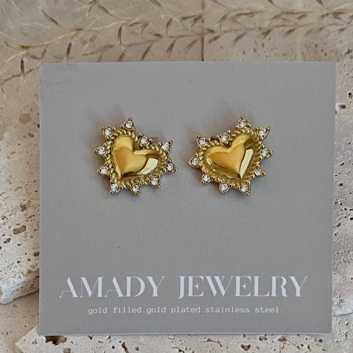 Heart rhinestones post stud statement earrings love