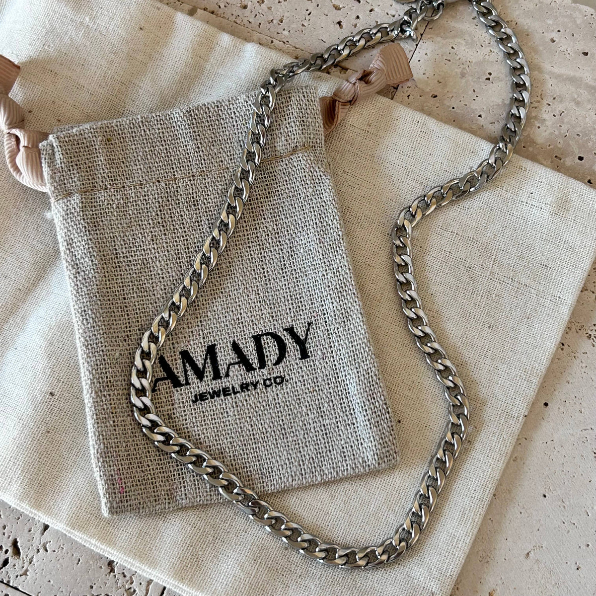 Simple silver layering curb link chain necklace