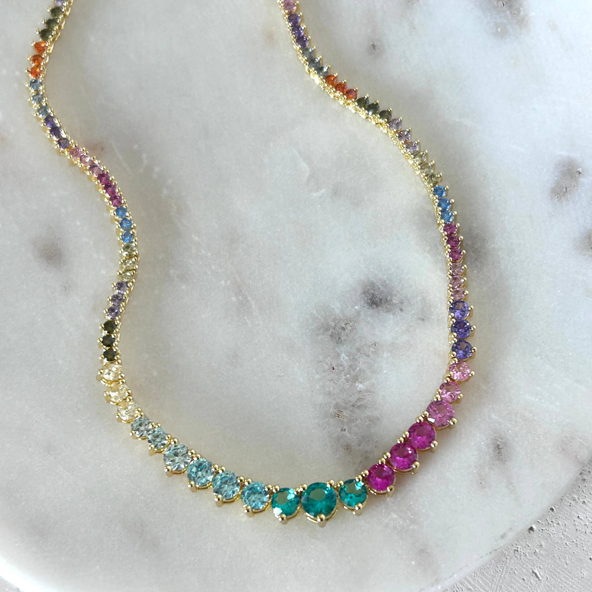 Colorful rainbow tennis necklace spring summer crystals