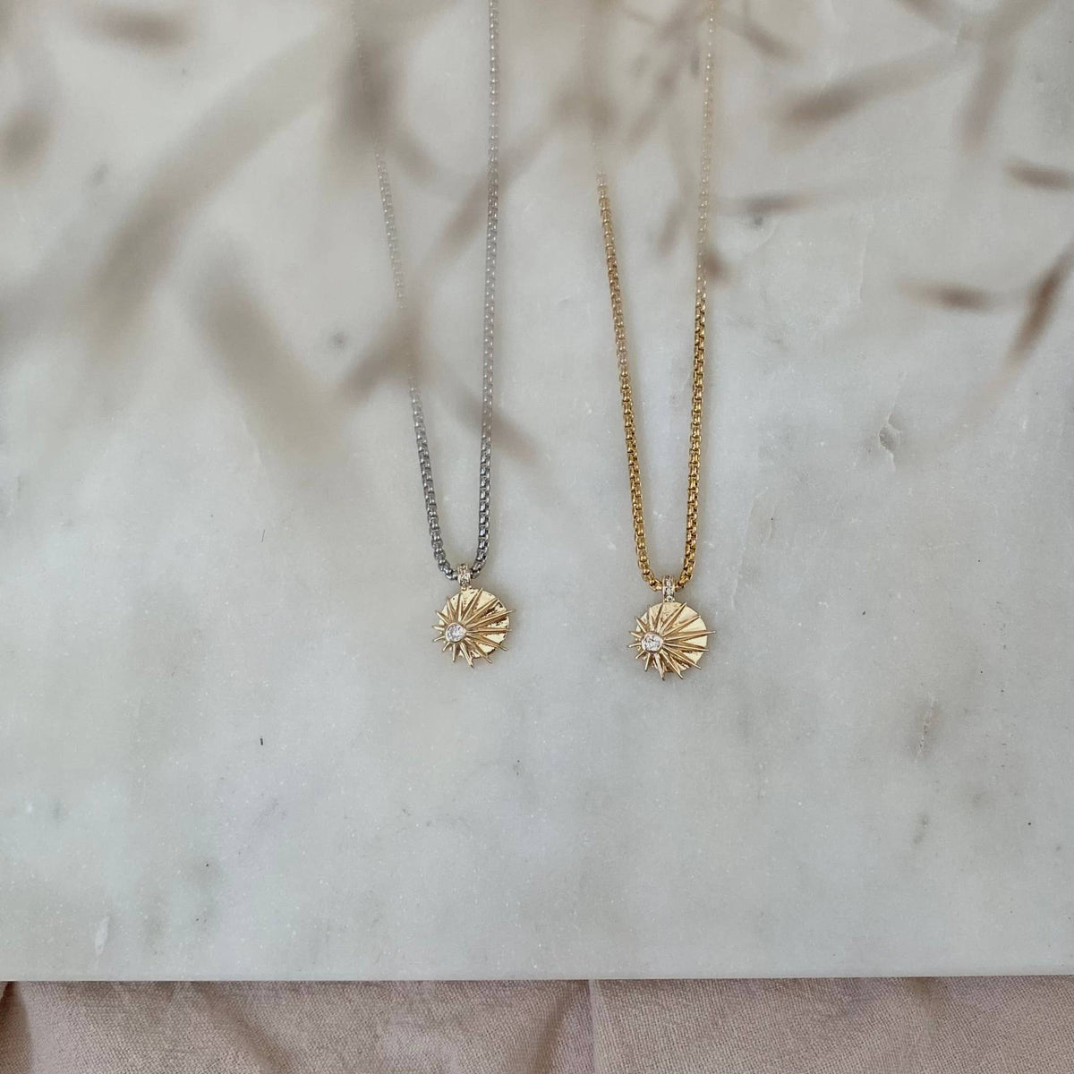 Sunburst sunrise zirconia gold plated necklace silver ombre