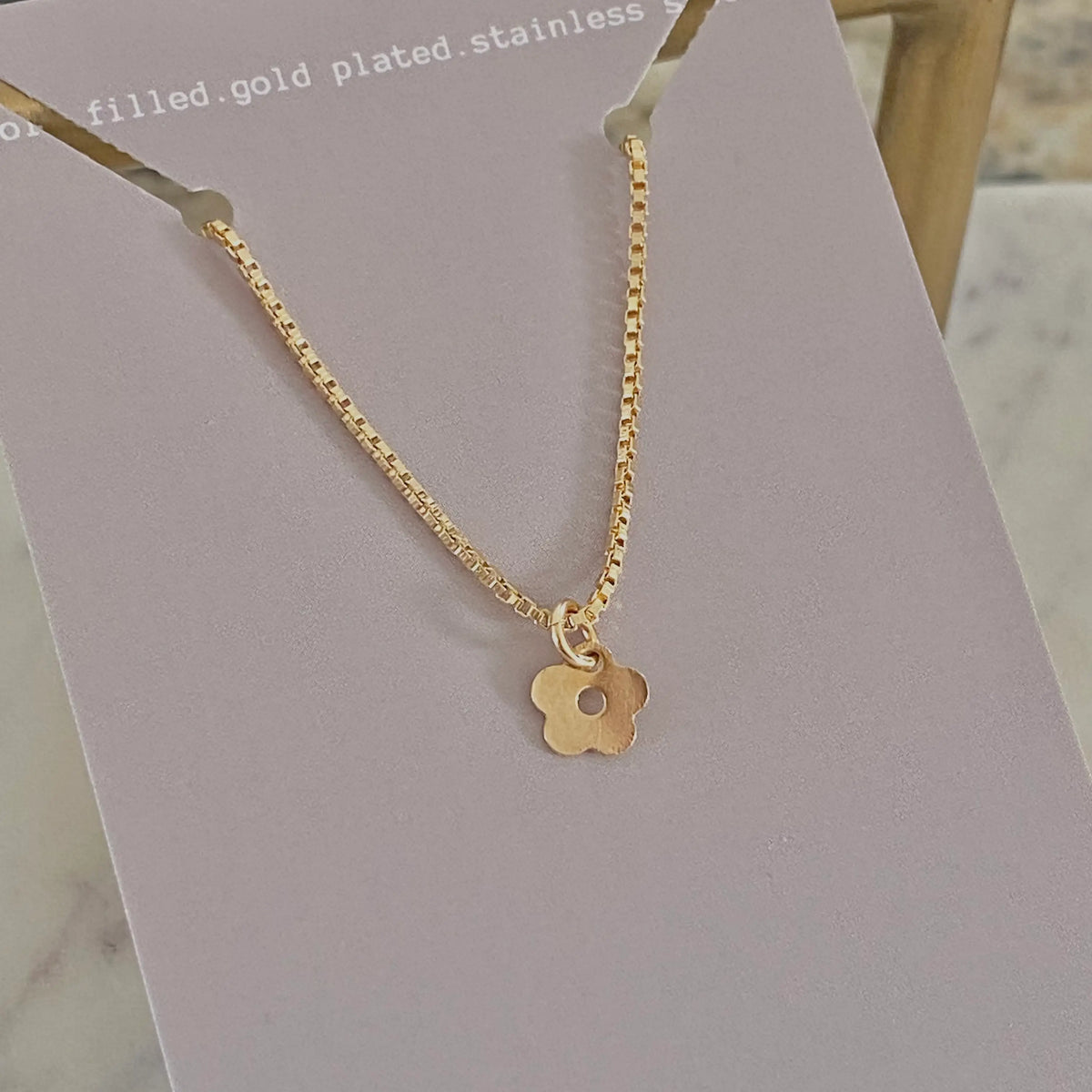 Tiny Retro Flower charm pendant necklace 18k gold filled
