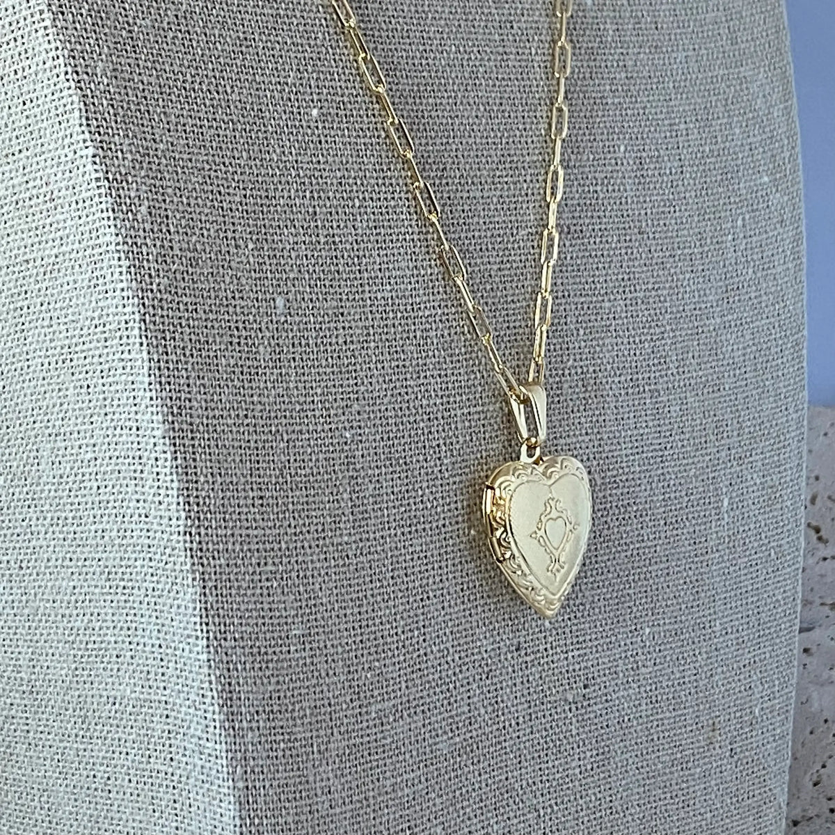 Heart Lock locket necklace engraved love gold filled photo