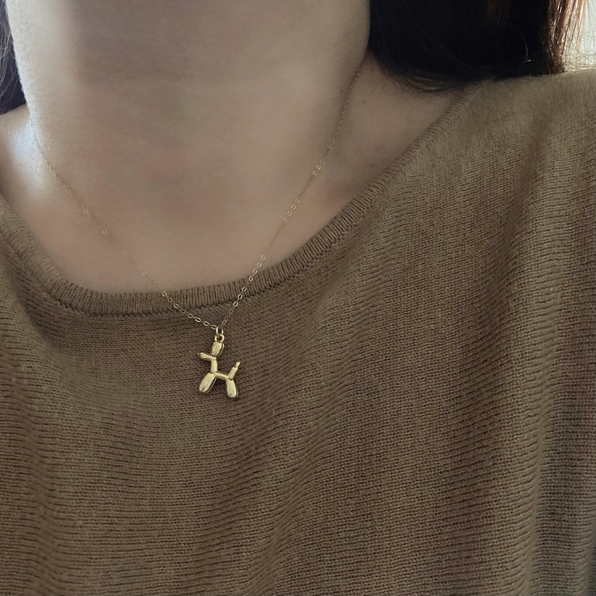 Balloon gold dog necklace, puppy ballon necklace, little dog