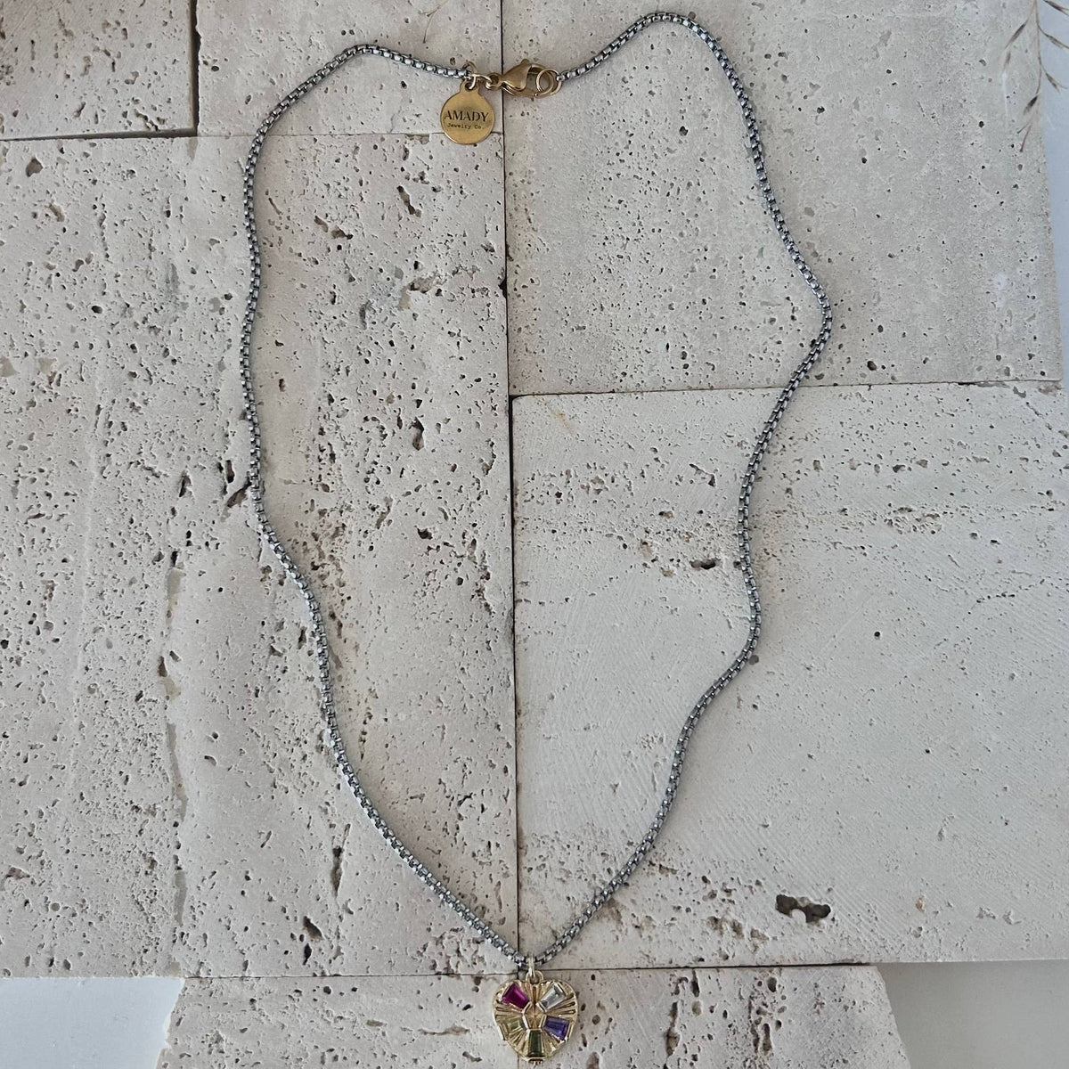 Pave Heart charm pendant necklace gold and silver layering