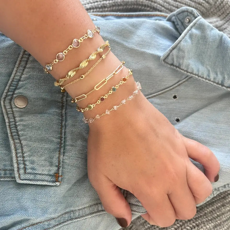Faceted Clear Crystals Layering Bracelet