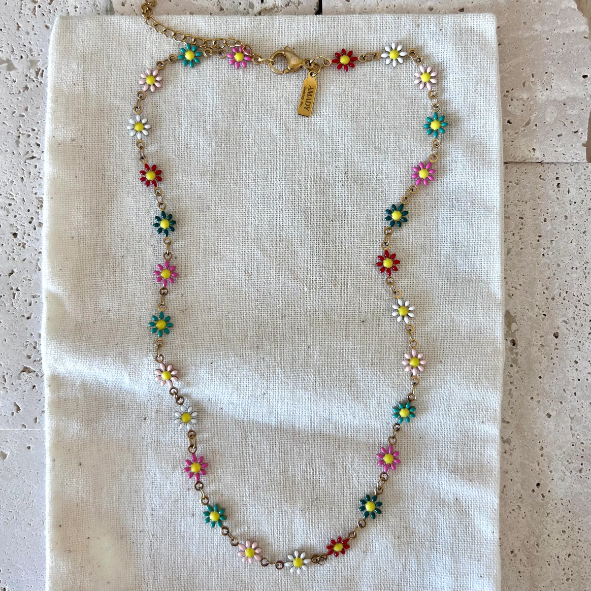 Colorful flowers layering necklace spring flower strand