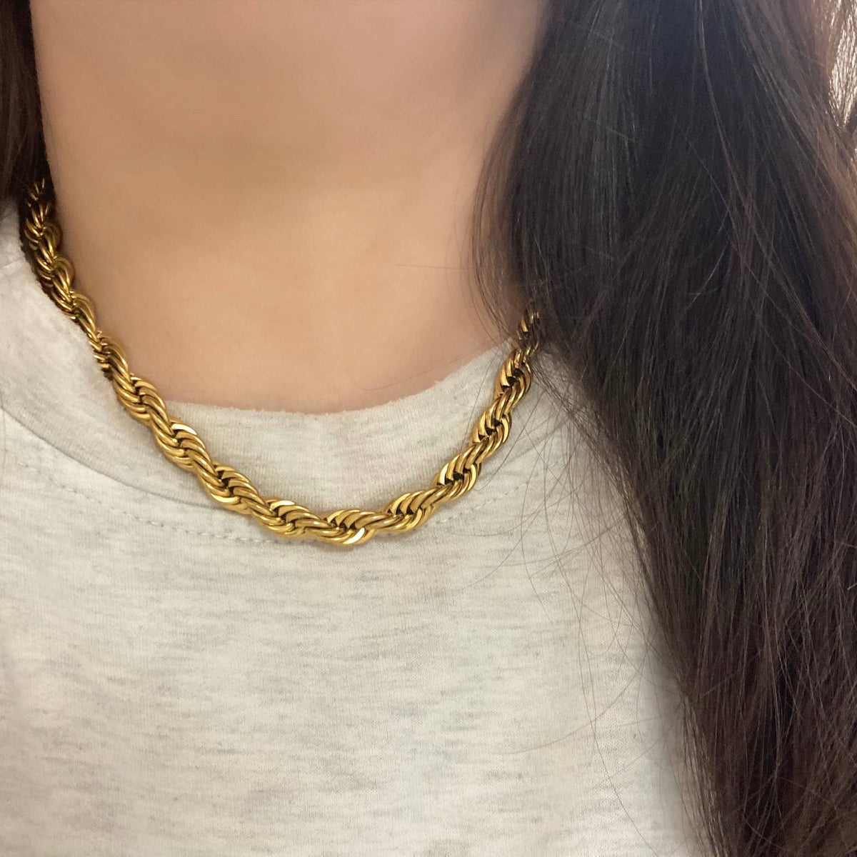 Thick Rope Chain Layering Necklace 18K Gold Plated