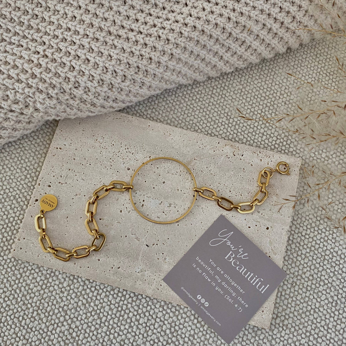 Infinity round charm statement chain bracelet