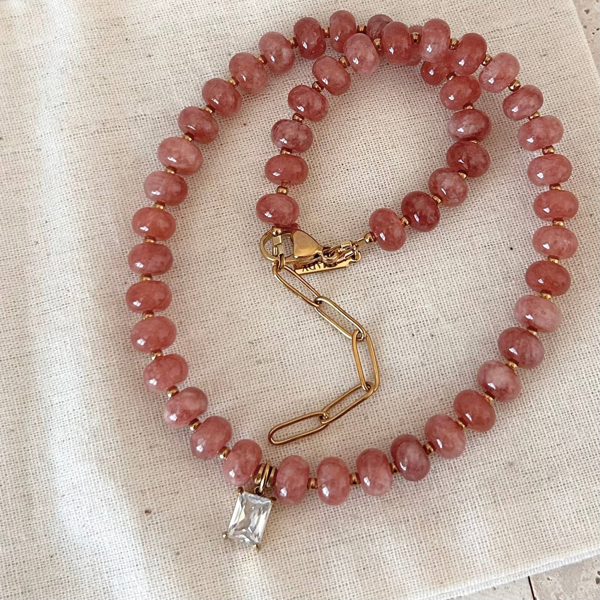 Beaded necklace natural stone rondelle