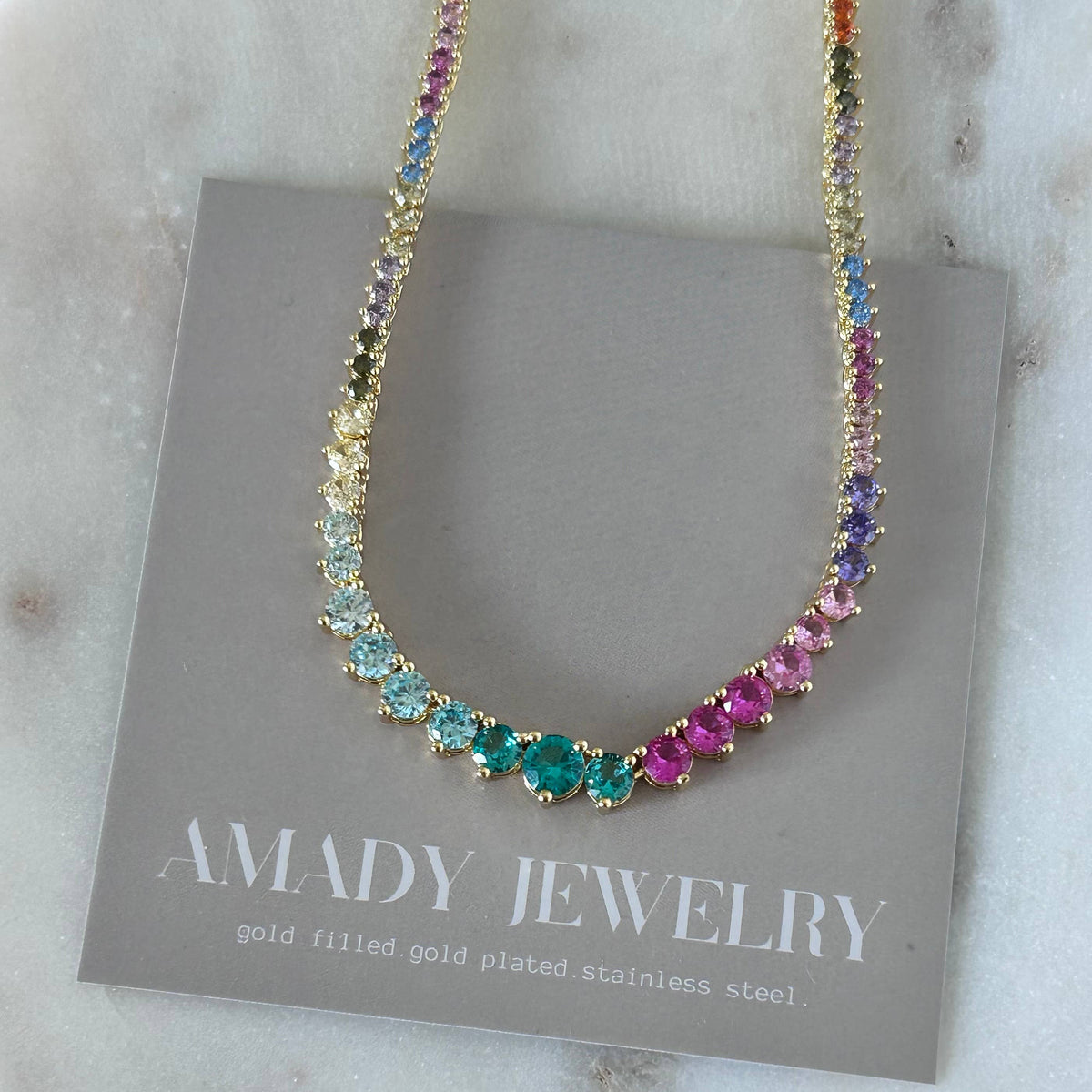 Colorful rainbow tennis necklace spring summer crystals