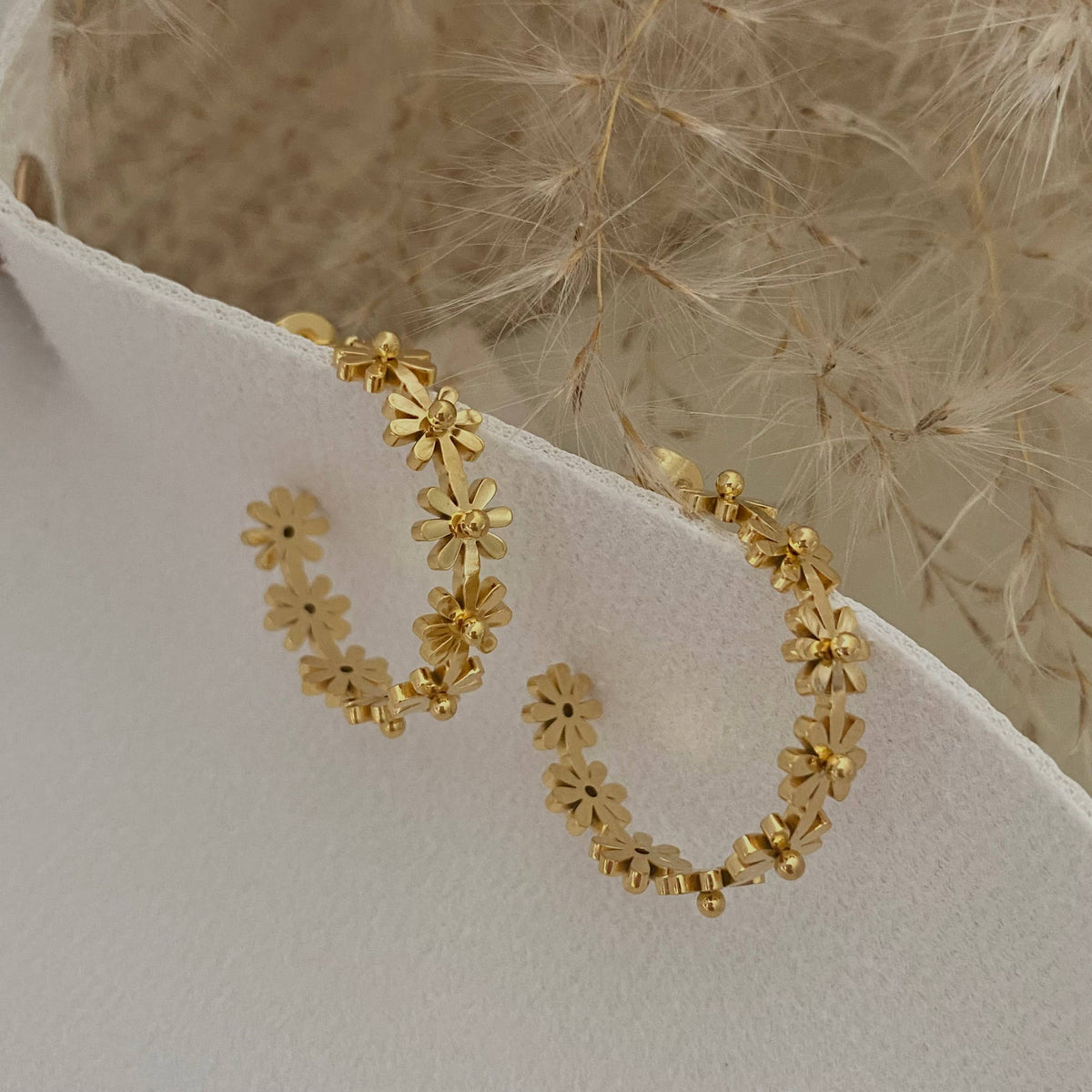 Flower Hoop Earrings 18K gold plated lightweight water resis