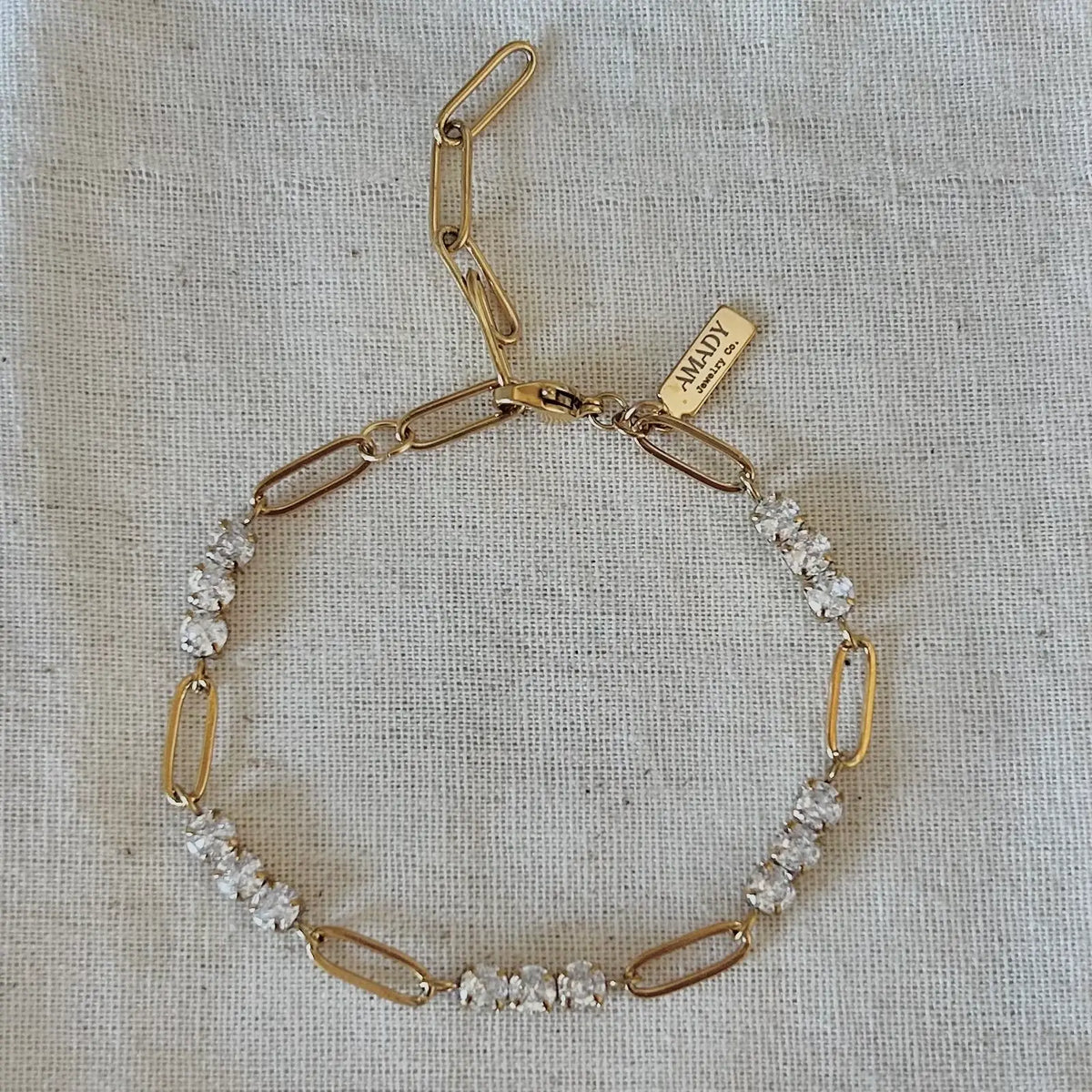 18k Gold Plated Paperclip tennis Chain Bracelet Rhinestones