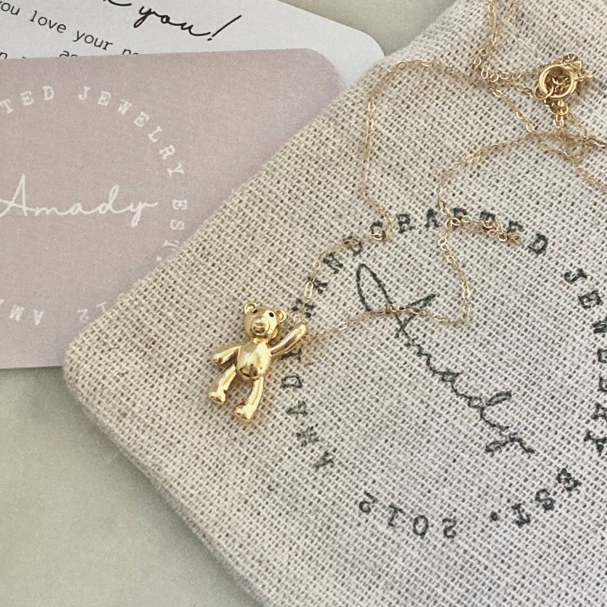 Gold teddy bear charm pendant necklace, gummy bear necklace