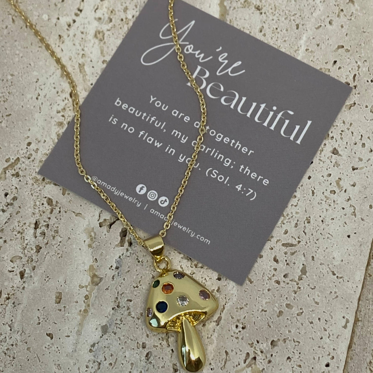 Mushroom charm pendant necklace 18k Gold Filled delicate