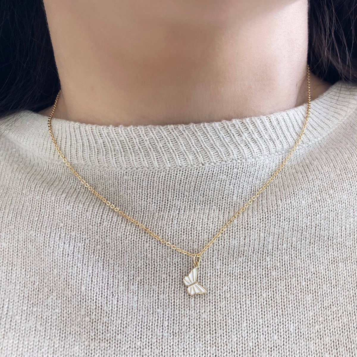 Butterfly charm pendant dainty necklace 18K waterproof
