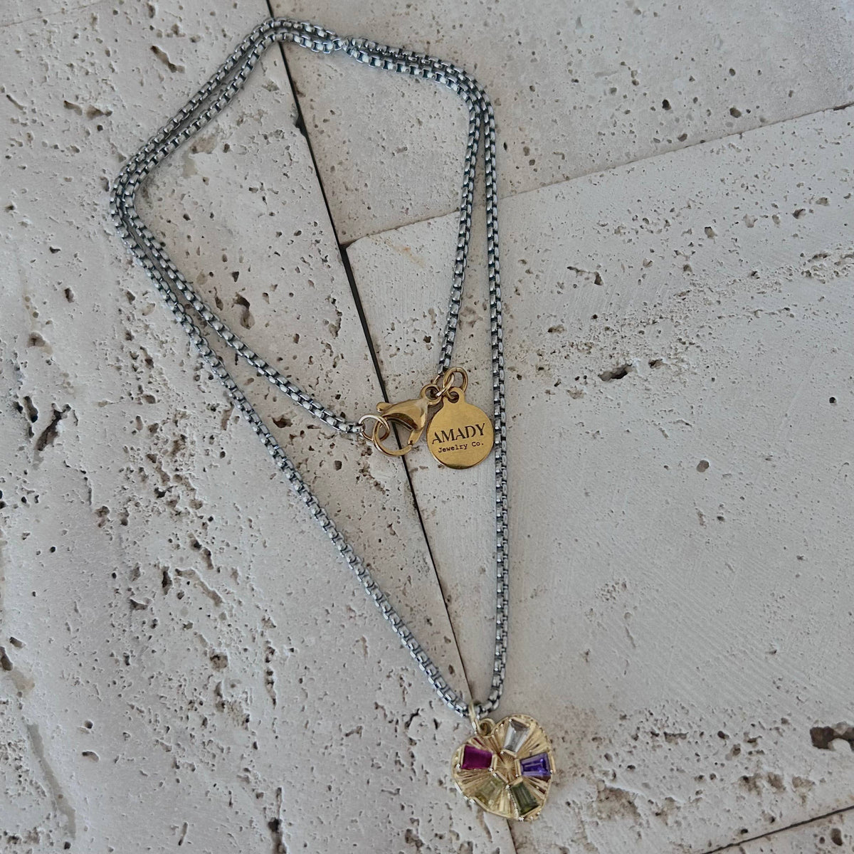 Pave Heart charm pendant necklace gold and silver layering
