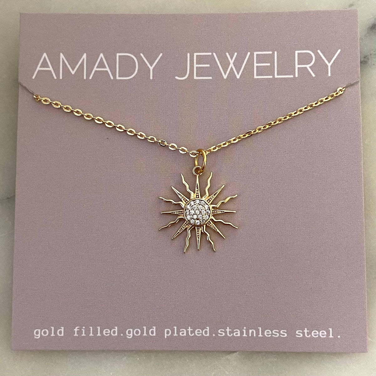 Sun crystal charm necklace 18k gold plated sunrise