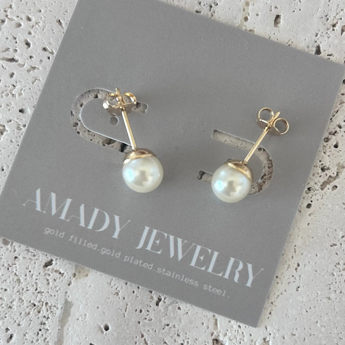 Pearl Stud Post Earrings 7mm Gold Filled layering earring