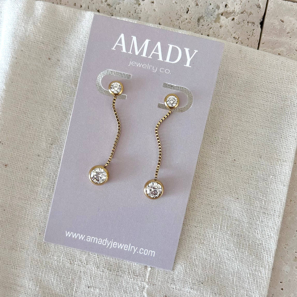 Gold beaded drop long dangle earrings with crystals